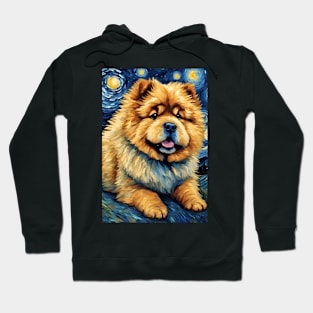 Chow Chow Dog Breed Painting in a Van Gogh Starry Night Art Style Hoodie